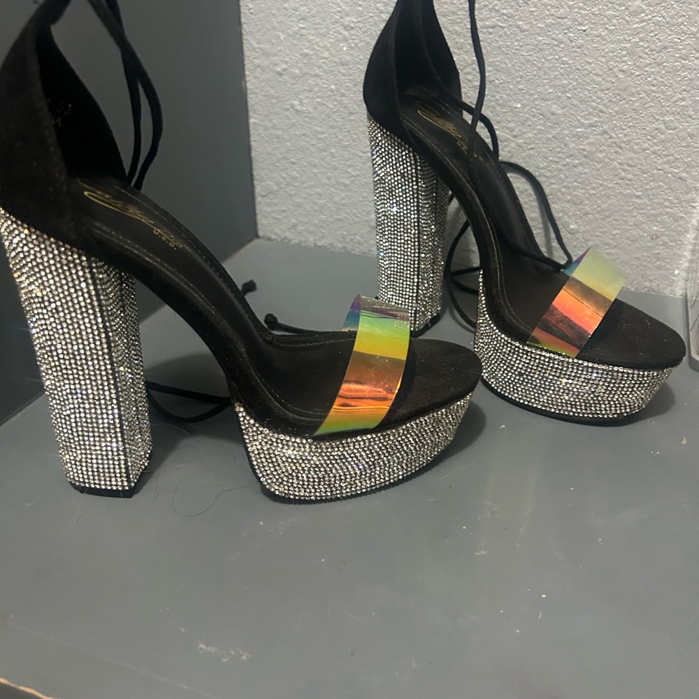 Black and Silver Glitter Platform Sandals